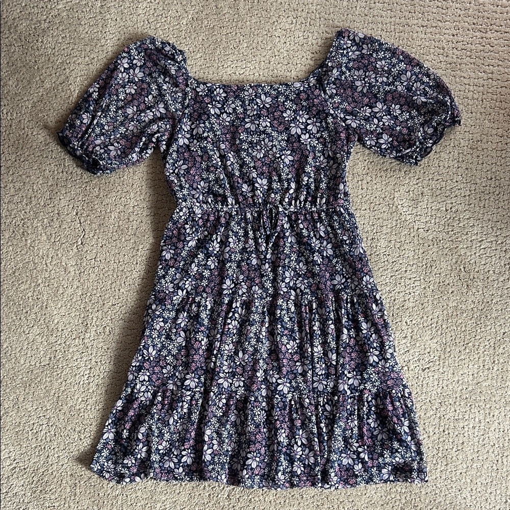 Girls Casual Puff-Sleeve Floral Dress - Purple